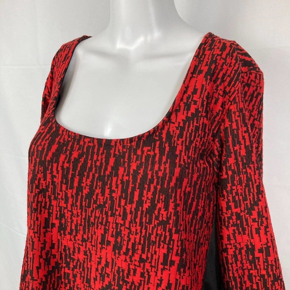 NWT Avenue Dress Womens Sz 18 20 Red Black Print Long Sleeve Sheath Midi Stretch - Picture 9 of 9